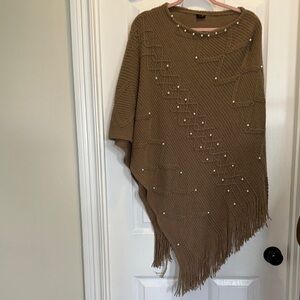 JS Collections Tan Fringed Poncho